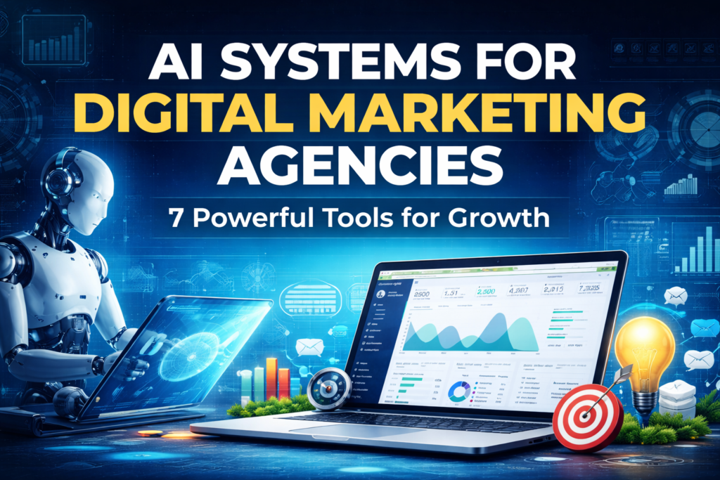 AI systems for digital marketing agencies using automation tools and analytics dashboards to improve marketing performance